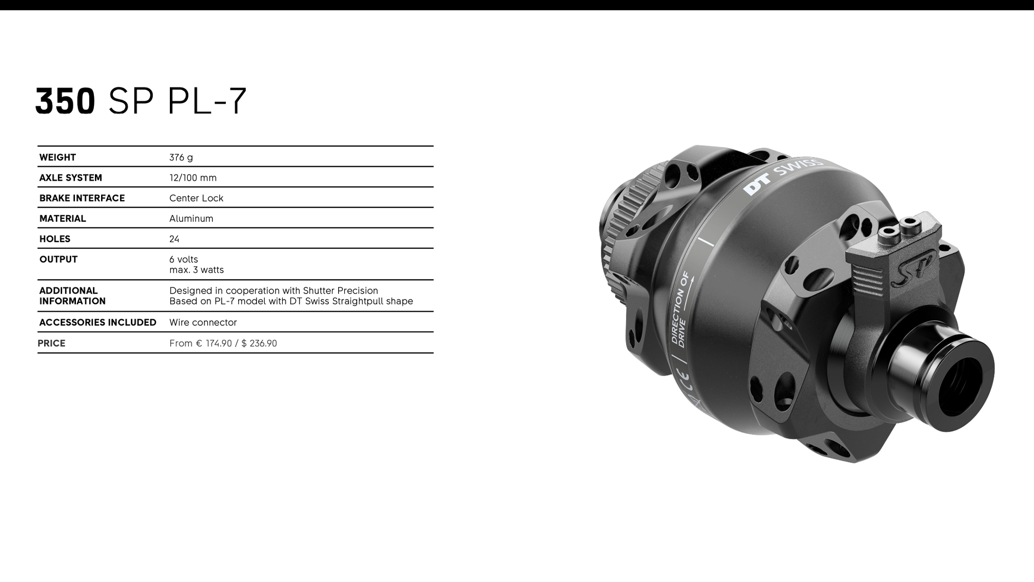 パーツ DT Swiss 350 PL-7 Hub Dynamo DT Swiss' first dynamo wheels